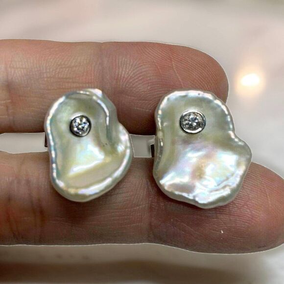 Diamond Fresh Water Pearl Cufflinks 14k Gold 0.45 TCW Designer Certified $2,490 - Picture 6 of 14